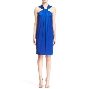 St John royal blue knee‎ length halter dress silk lining party wedding guest 2